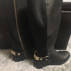 Steve Madden Knee Boots - Black with Gold Details